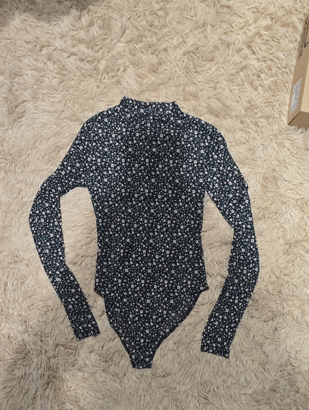 Forever 21 Navy & White Floral Long-Sleeve Bodysuit